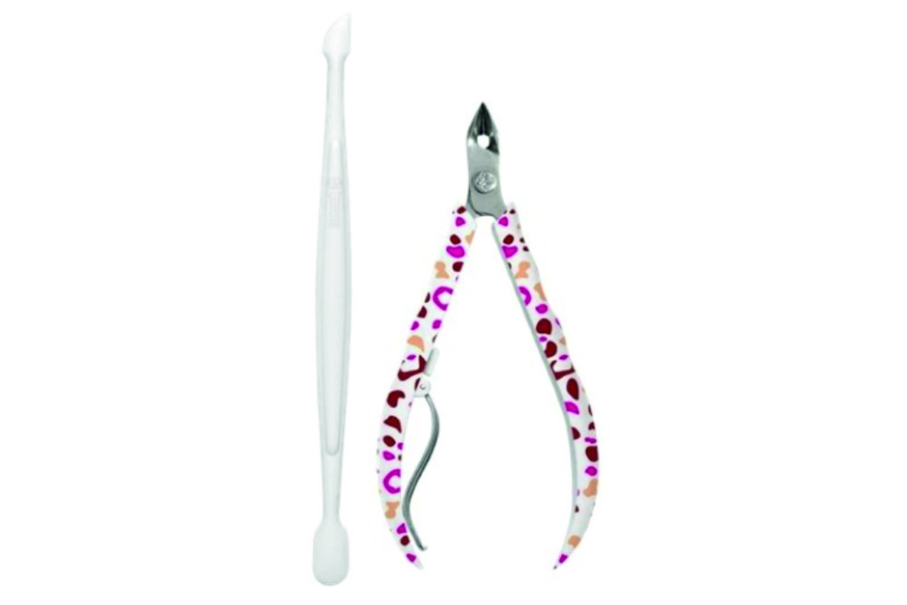 Alicate Cutículas Mundial 758 Flex Branco Com Espátula Dupla 10 cm - 9 mm