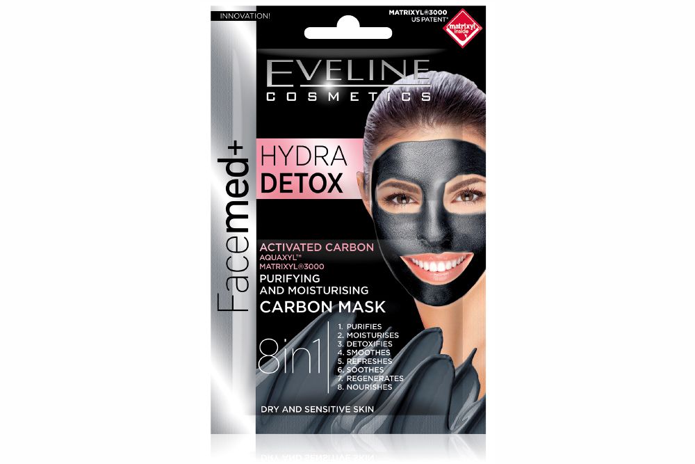 Máscara Facial Detox Hidratante e Purificante de Carvão Eveline Facemed+ 2 x 5 ml